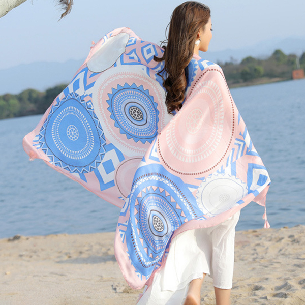 

Женское Печать Дышащий тонкий шарф Voile На открытом воздухе Летний солнцезащитный крем Пляжный Шаль