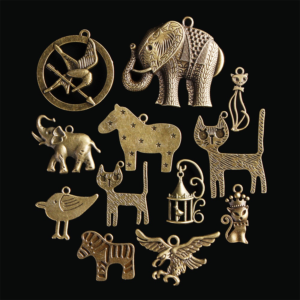 

12шт Китайский зодиак Винтаж DIY Античная бронза Кулон Декор Multi-Styling Metal Animal украшения