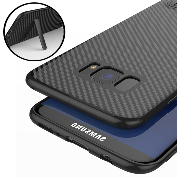 

Bakeey ™ Kickstand Bracket Ultra Thin Carbon Fiber Soft TPU Чехол для Samsung Galaxy S8 5,8 дюймов