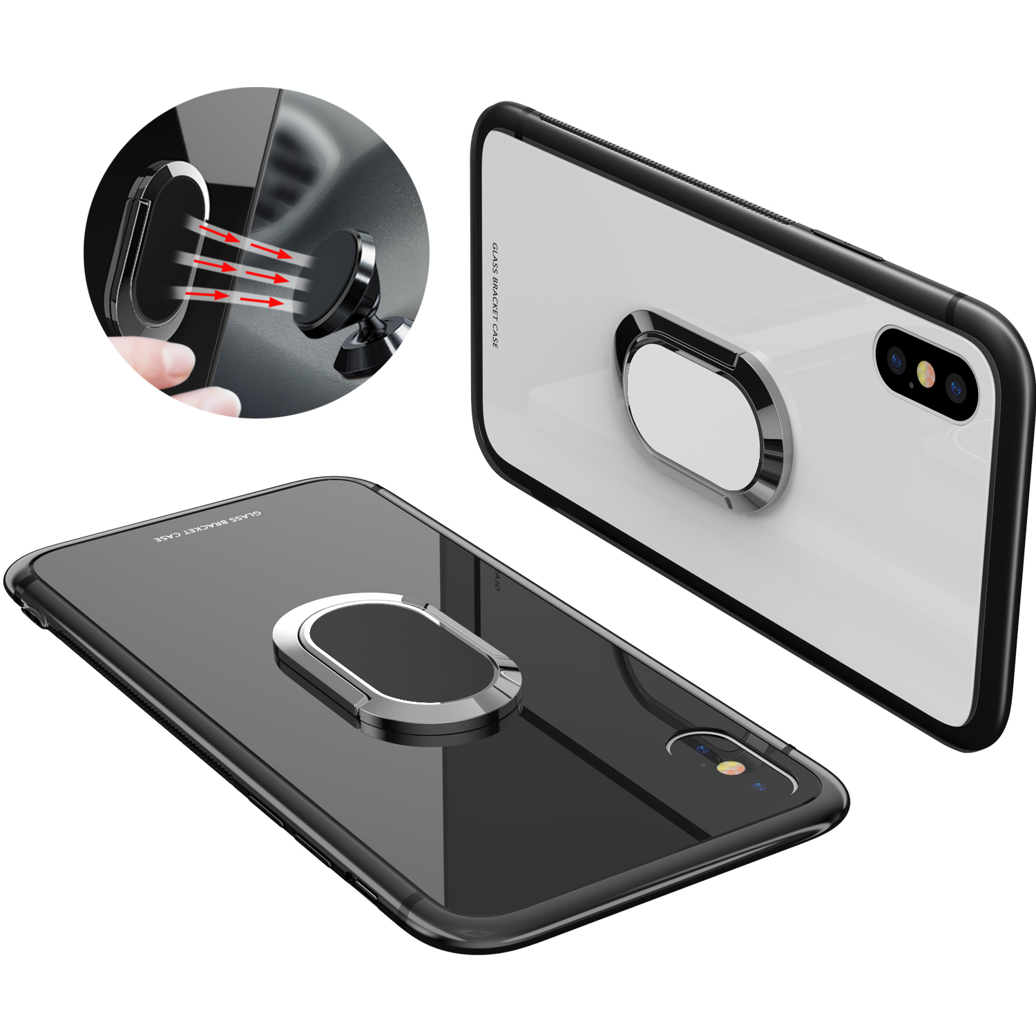 

Bakeey 360 ° Кольцо вращения Kickstand Магнитное стекло Защитное Чехол для iPhone X