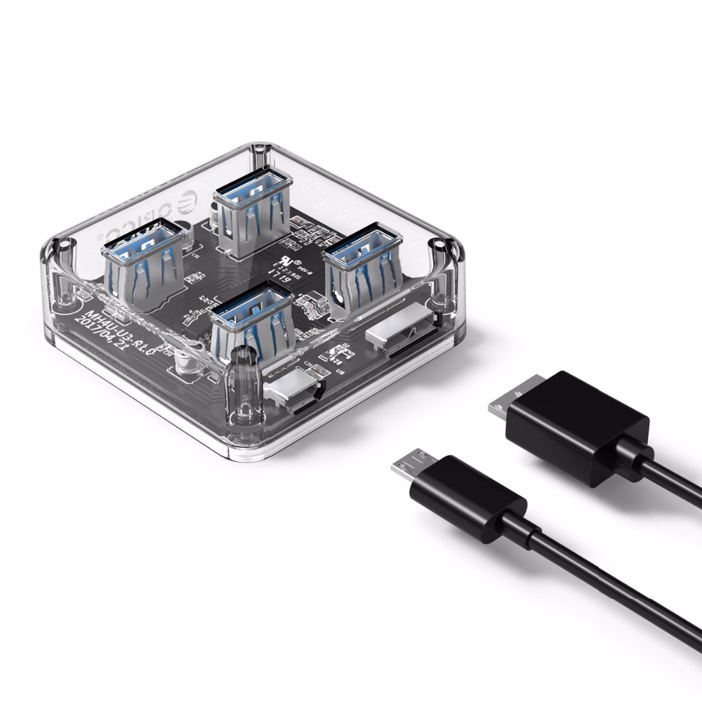 

ORICO MH4U Прозрачный USB 3.0 USB-концентратор-адаптер с 4 портами USB 3.0 с кабелем для передачи данных для ноутбуков ноутбуков настольных ПК