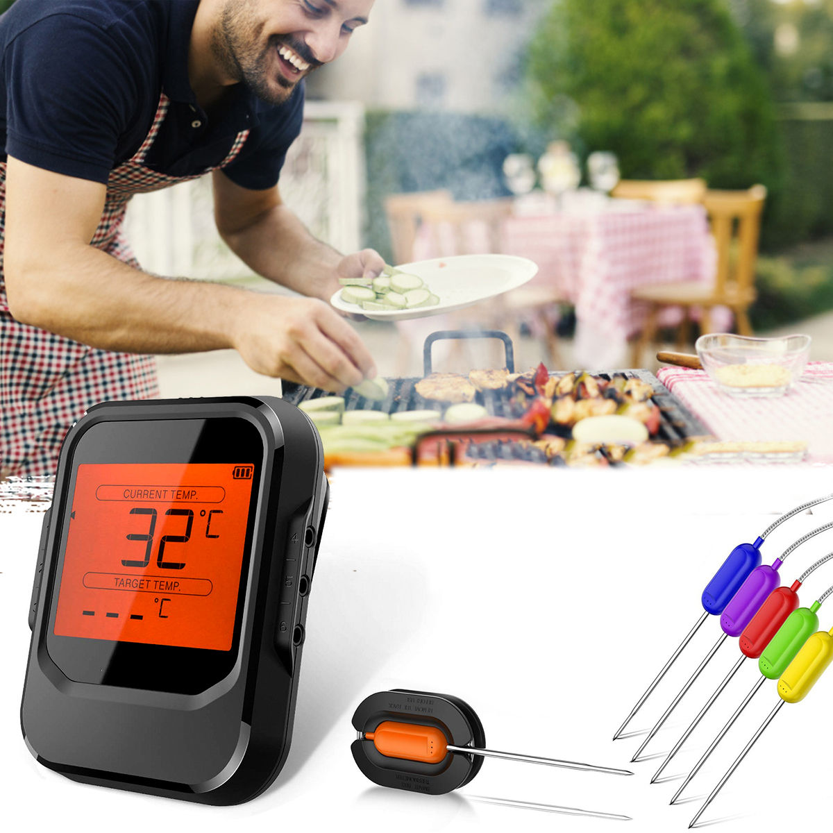 

6 Probes Wireless Smart BBQ Thermometer Meat Food bluetooth Wifi For IOS Android