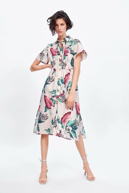 

Европейский и американский стиль новый отворот с короткими рукавами печатных однобортный Платье женская длинная юбка X671
