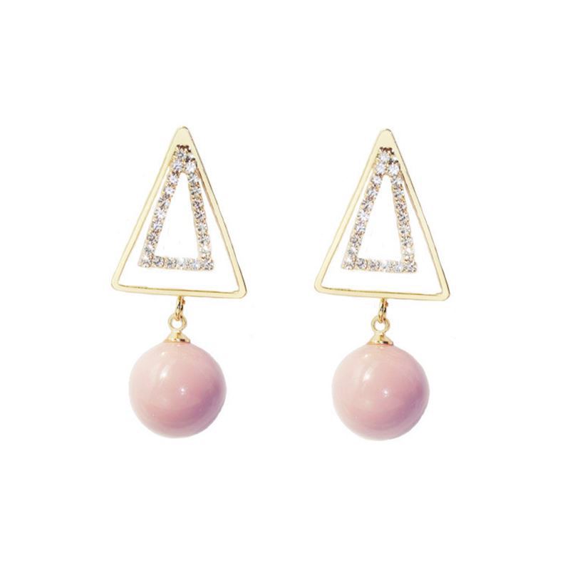 

Sweet Ear Drop Earring Double Gold Triangle Pink Artificial Pearls Pendant Earrings for Women