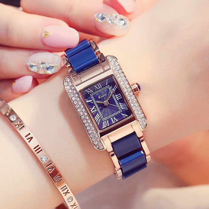 

KIMIO KW6036S Роскошные женские кварцевые часы моды Rhinestones Прямоугольник Dial Женское Платье Смотреть