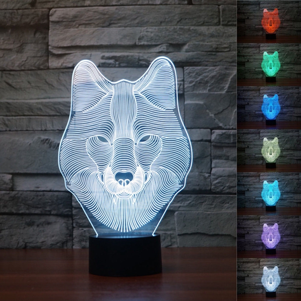 

3D животных Wolf сенсорным управлением Настольная лампа 7 Изменение цвета светодиодные Night Light Home Decor