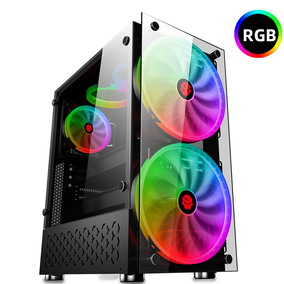 

RGB Computer Case Double Side Tempered Glass Panels ATX Gaming Cooling PC Case with Two 20cm fans Support 360mm Graphics Card