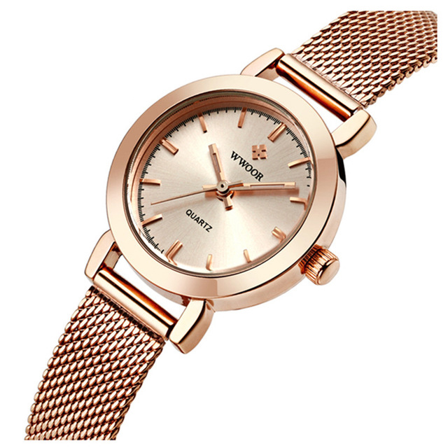 

WWOOR 8823 Simple Дизайн Элегантные женские наручные часы Mesh Steel Часы Кварцевые часы
