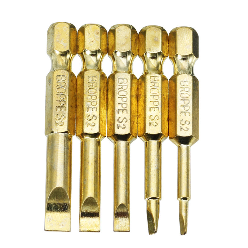 

Broppe Gold 5шт 2-6 мм Магнитный плоский шлицевый наконечник Отвертка Биты 1/4 Шестигранный хвостовик Отвертка