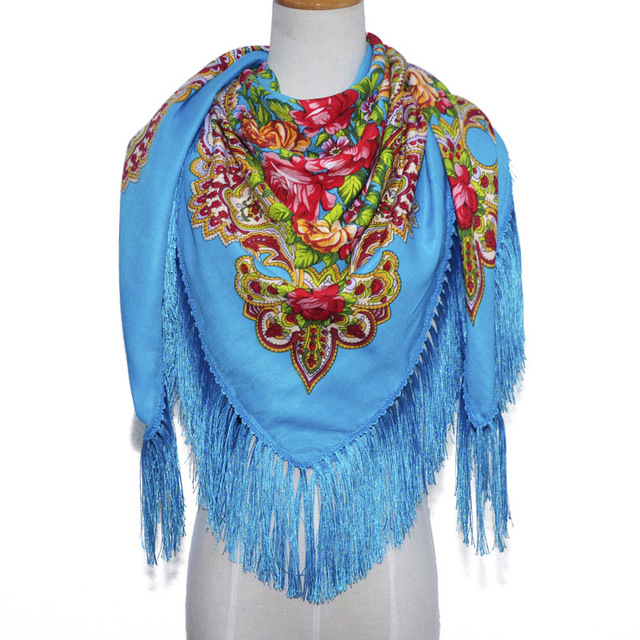

Шарф с бахромой Национальная ветровая шаль Женский квадратный шарф с цветочным принтом в стиле ретро