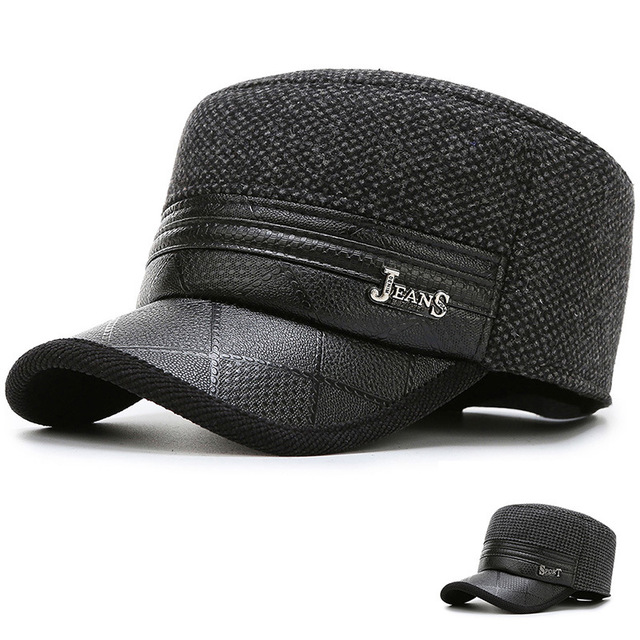

New Men's Flat Top Hat Fashion Wild Plaid Ear Protector Cap