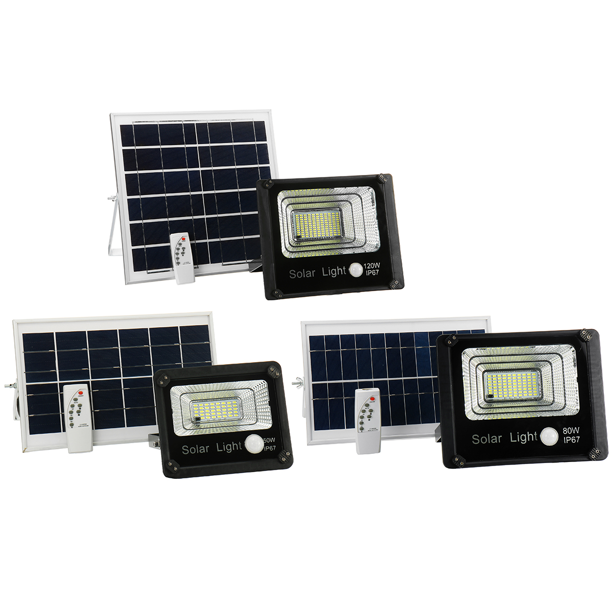 

50 Вт 80 Вт 120 Вт На открытом воздухе Солнечная Мощность PIR Движение Датчик Сад Прожектор LED Дистанционное Управление