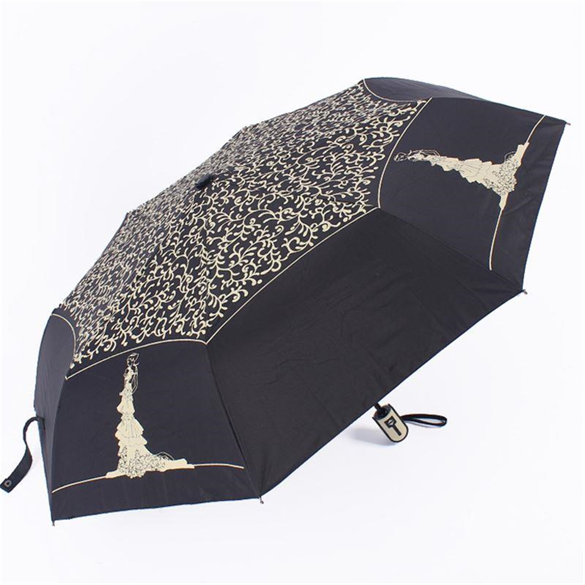 

Automatic 3 Folding Anti-UV Sun Umbrella Rain Sunscreen Umbrella Outdoor Camping Hiking Traveling Woman Umbrellas-Black