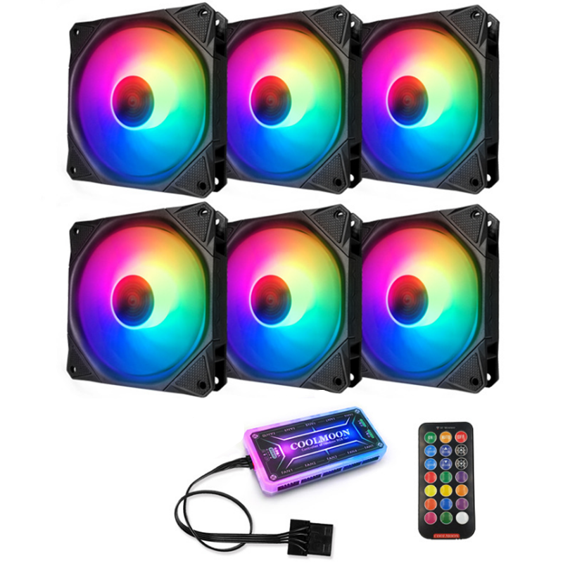 

Coolmoon 6PCS 120mm RGB PC Fans 12 Monochromatic Light Adjustable CPU Cooling Fan With the Remote Control