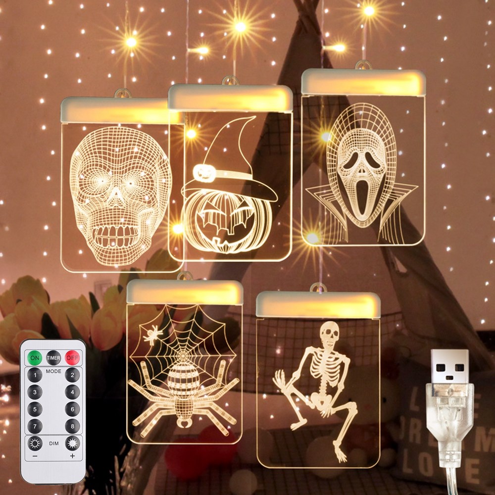 

Halloween DC5V 8 Modes Remote Control USB Dimmable 3D Hanging LED Decorative String Light