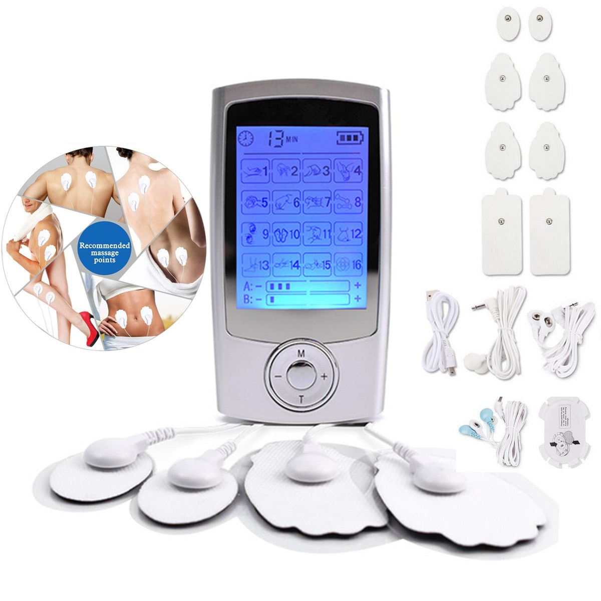 

110V 16 Modes Electric Massager Tens Unit Therapy Acupuncture Body Pulse Muscle Pain Fitness Fatigue Relif Massager