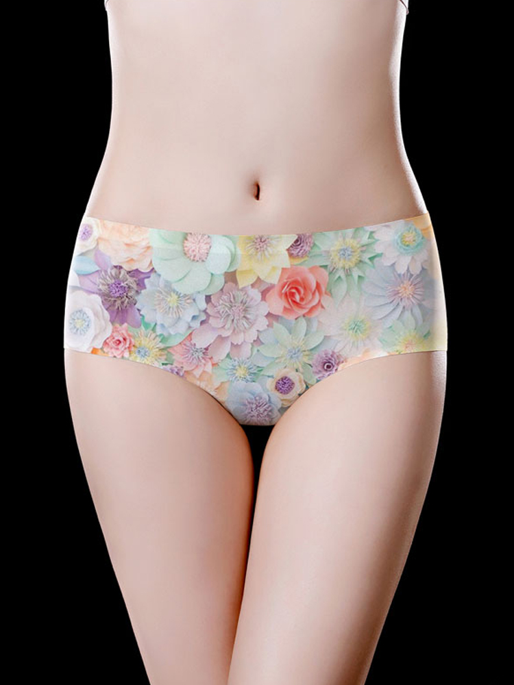 

Mid Waisted Floral Printing Seamless Cotton Crotch Briefs