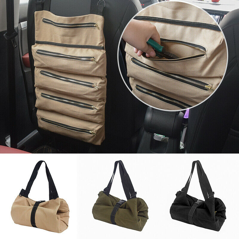 

Tool Roll Up Bag Canvas Wrench Storage Pouch Carrier Car Back Seat Organizer
