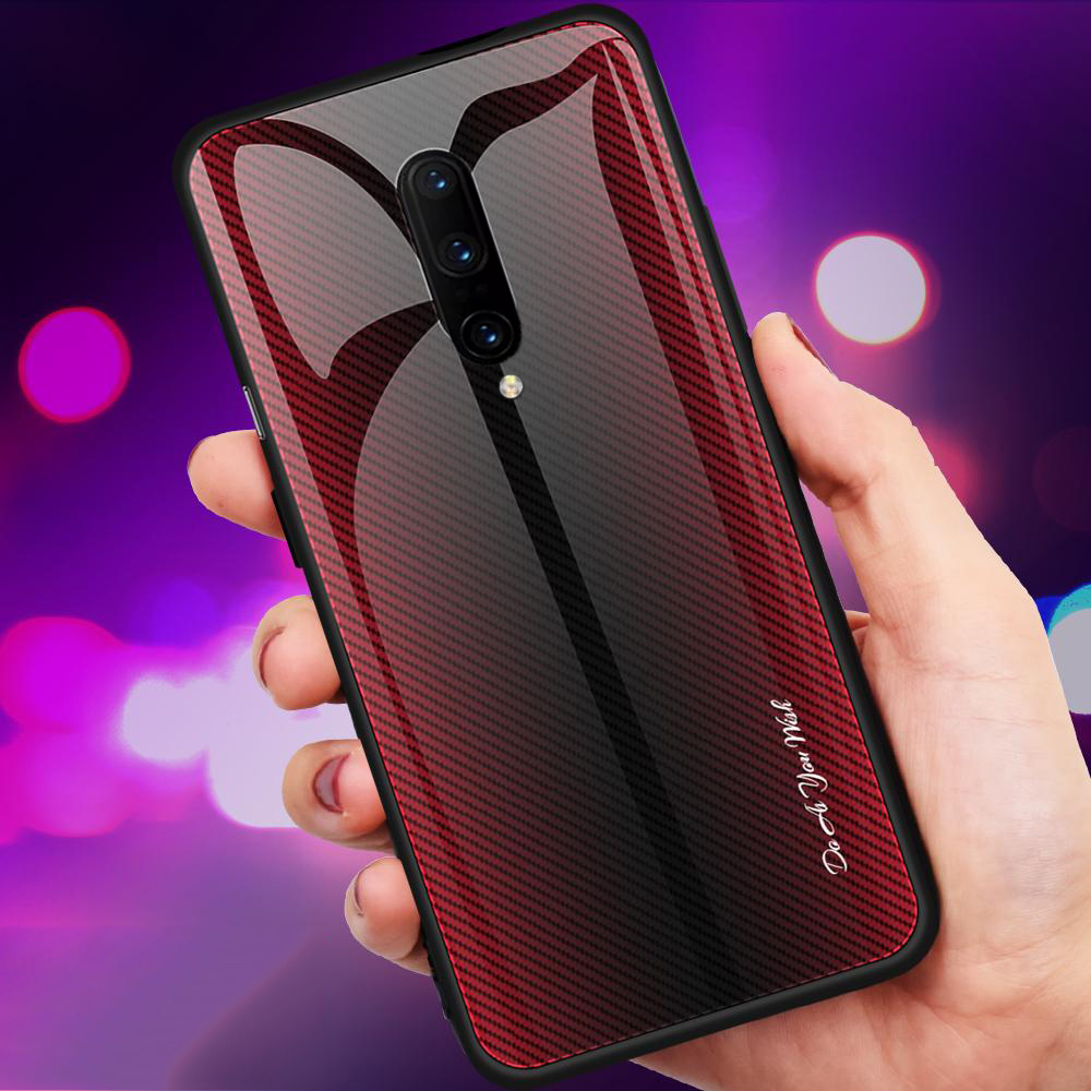 

Bakeey Carbon Fiber Gradient Color Shockproof Tempered Glass Protective Case for OnePlus 7 Pro