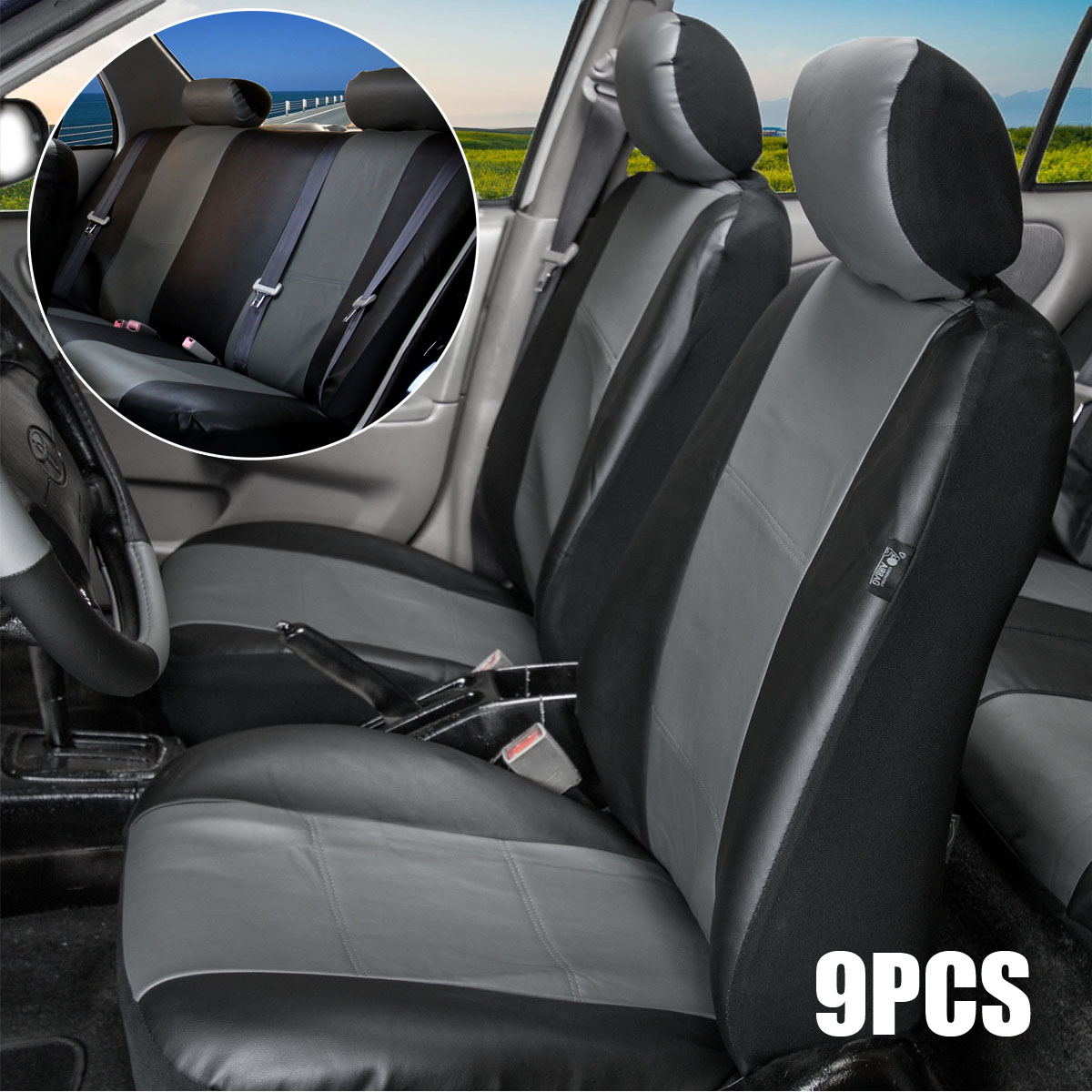 

9cs черный + серый универсальный 5-местный Авто универсальный автоматический чехол для подушки сиденья протектор