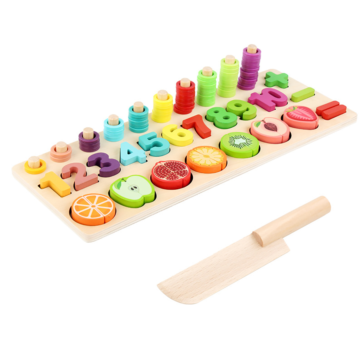 

Fruit Number Math Sorting Puzzles Blocks Toys Counting Stacker Wooden Educational Toys