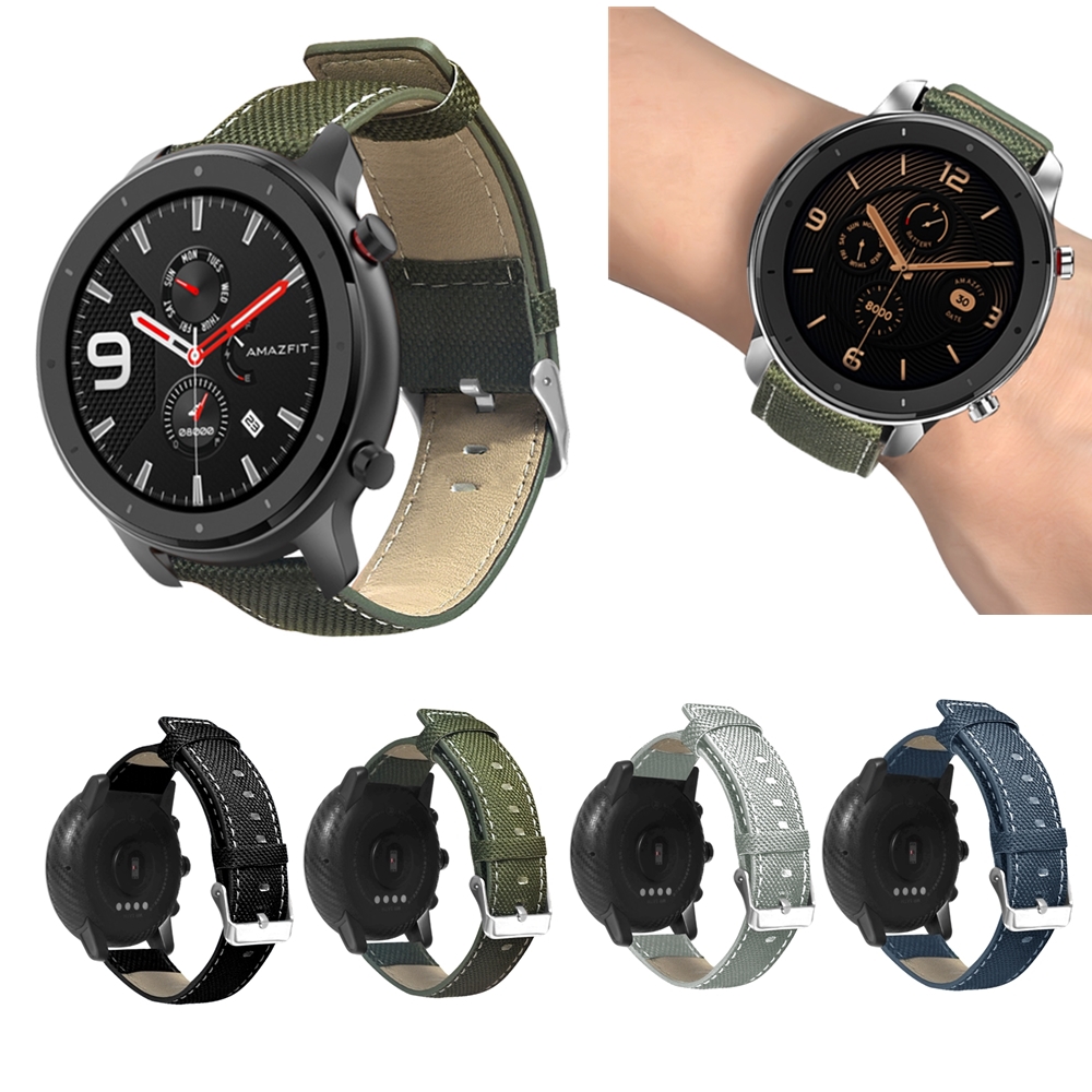 

Bakeey 22MM Canvas+Leather Watch Band for Amazfit 47MM GTR Smart Watch