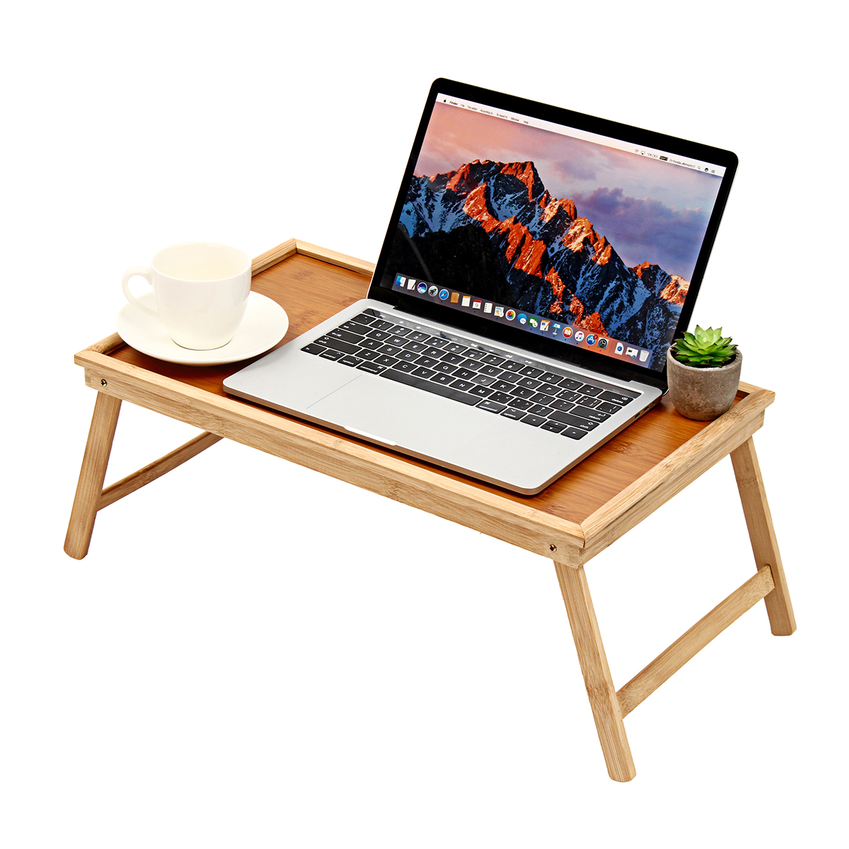 

Bamboo Wooden Table Bed Tray With Folding Legs Serving Breakfast Lap Tray
