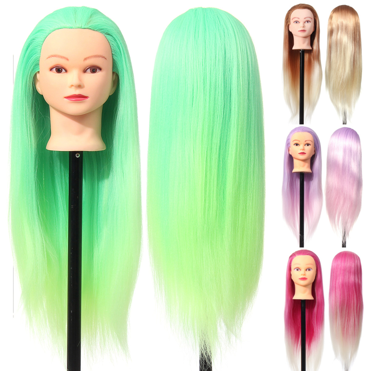 

27'' Colorful Mannequin Head Hair Hairdressing Practice Training Salon + Clamp