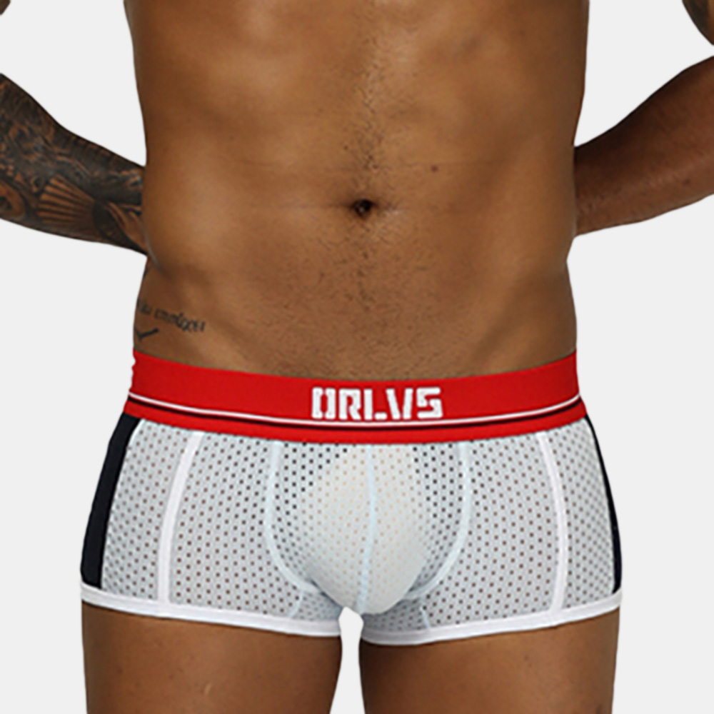 

Mens Sport Wicking Mesh Breathable Underwear Widen Belt Side Stripe Pouch Boxers