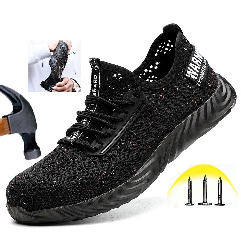 

TENGOO Мужская защитная обувь Быстросохнущий стальной носок Нескользящая противоударная походная обувь Кемпинг Рыбалка Рабочая обувь