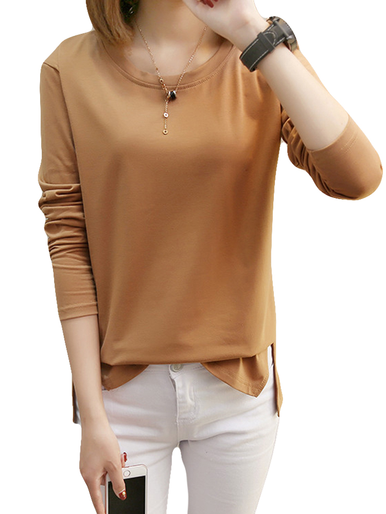 

Сплошной цвет O-образным вырезом с длинным рукавом повседневная блуза