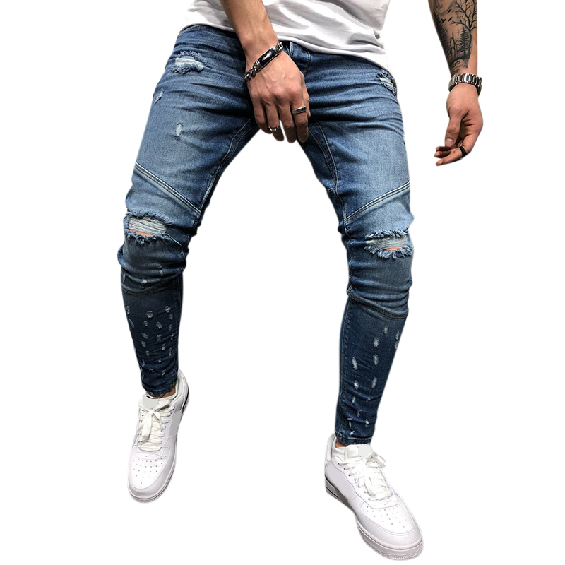 

Men's Trendy Stitching Holes Slim Jeans