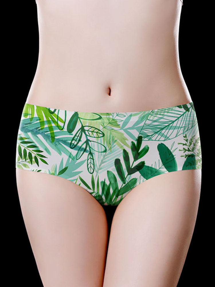 

Seamless Plant Pattern Print Ice Silk Low Waisted Briefs