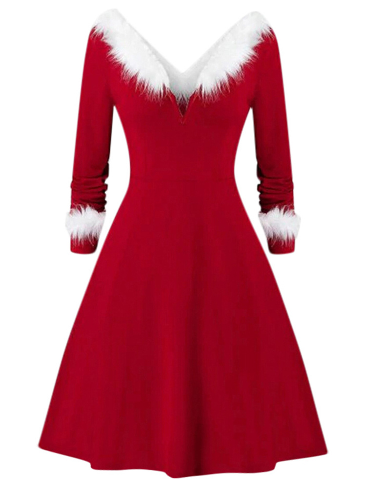 

Christmas Santa Claus V-neck Long Sleeve Knit Dress