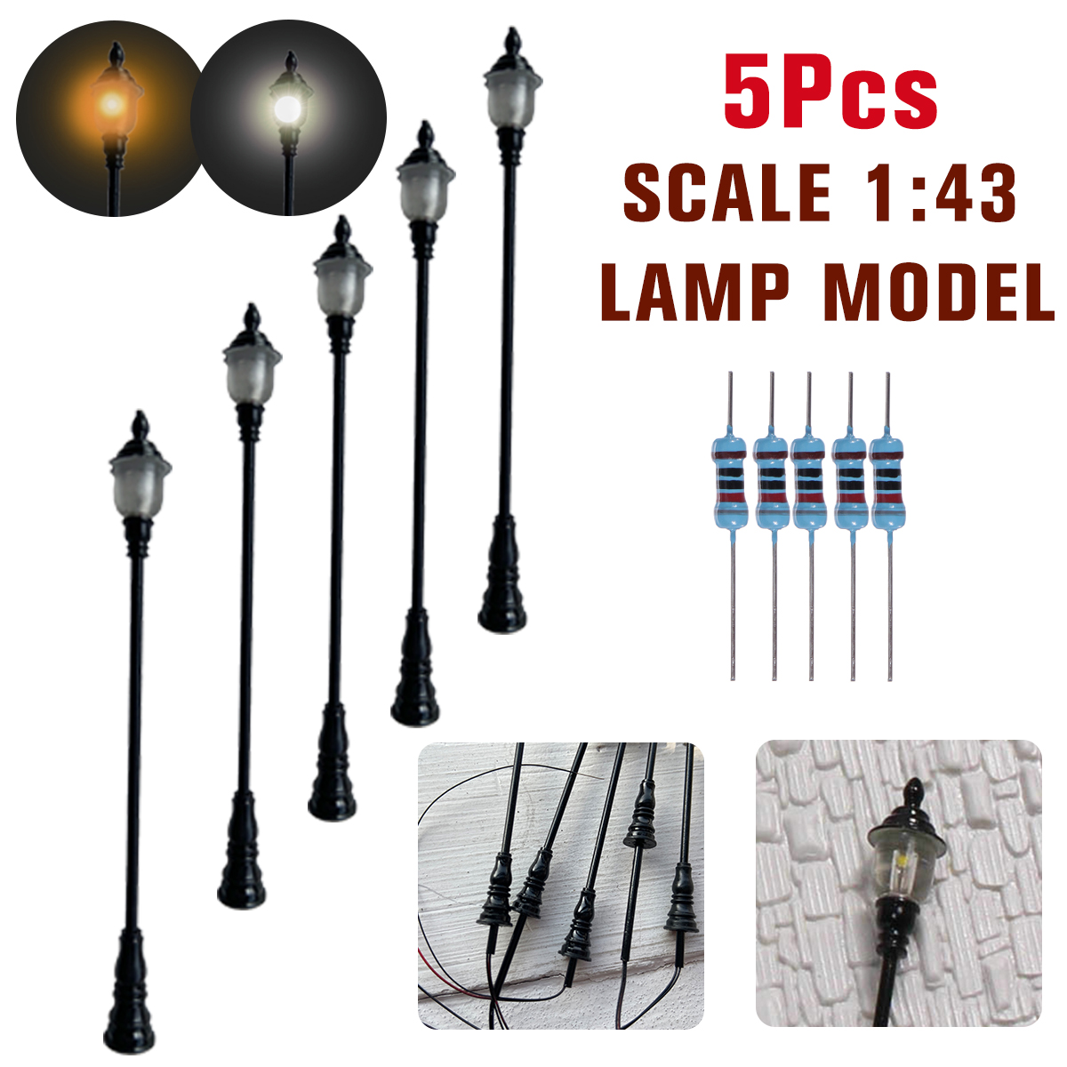 

5Pcs/Set 1:43 HO Scale LED Model Post Street Light Railway Train Lamps