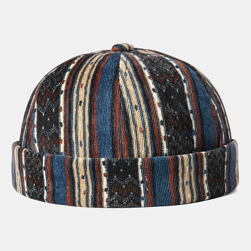 

Corduroy Brimless Skull Cap Stripe Multicolor Customized Hat