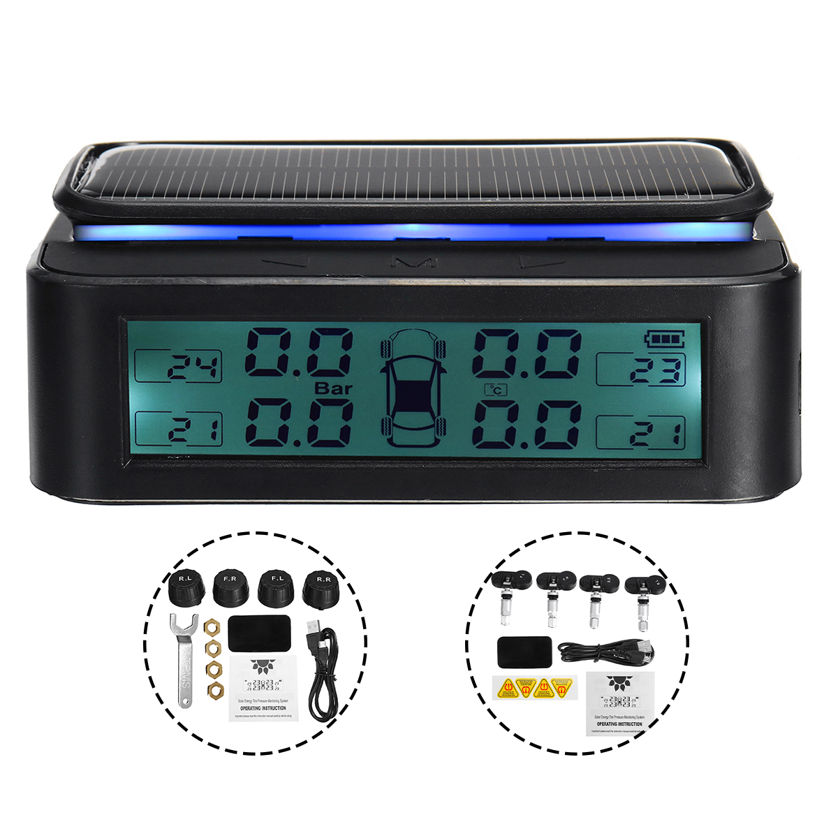 

USB Charging Wireless Solar TPMS Car Tire Tyre Pressure Monitor System Internal/External Sensors