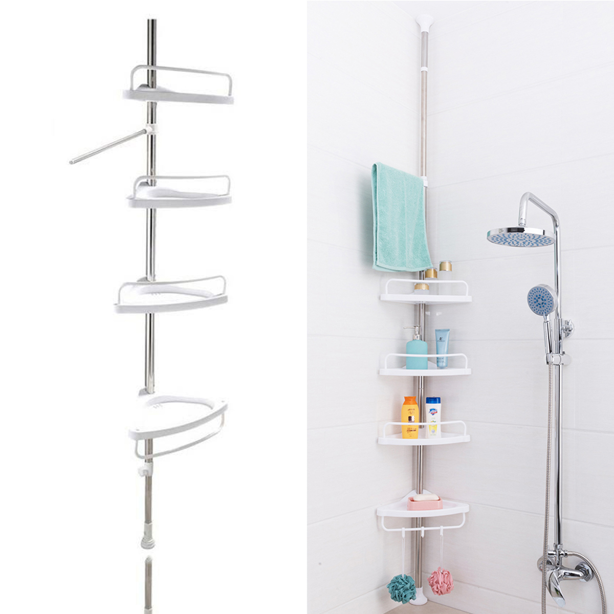 

Adjustable 4 Tier Bathroom Corner Shower Shelf Rack Wall Corner Rack Storage Holder Space-saving Organiser