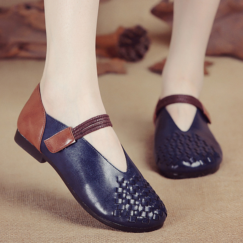 

Women Genuine Leather Knitted Casual Hook Loop Flats
