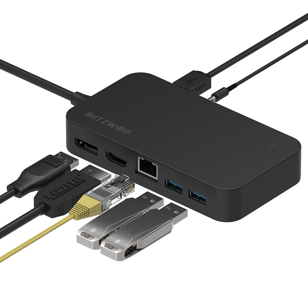 

BlitzWolf® BW-TH7 Поверхностный док-концентратор 7 в 1 с 2 портами USB 3.0 USB 2.0 DC5V IN RJ45 Адаптер порта Gigabit Ethernet DP HD