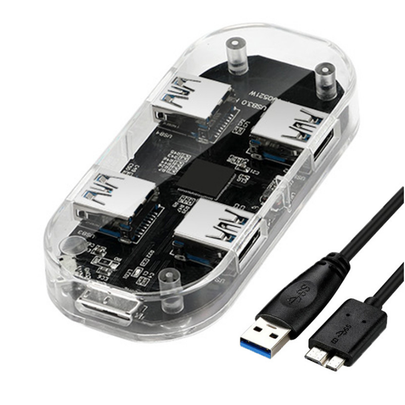 

4-портовый USB-концентратор 5Gbps Прозрачный USB3.0 Удлинитель Коннектор Адаптер с кабелем 45см для портативных ПК