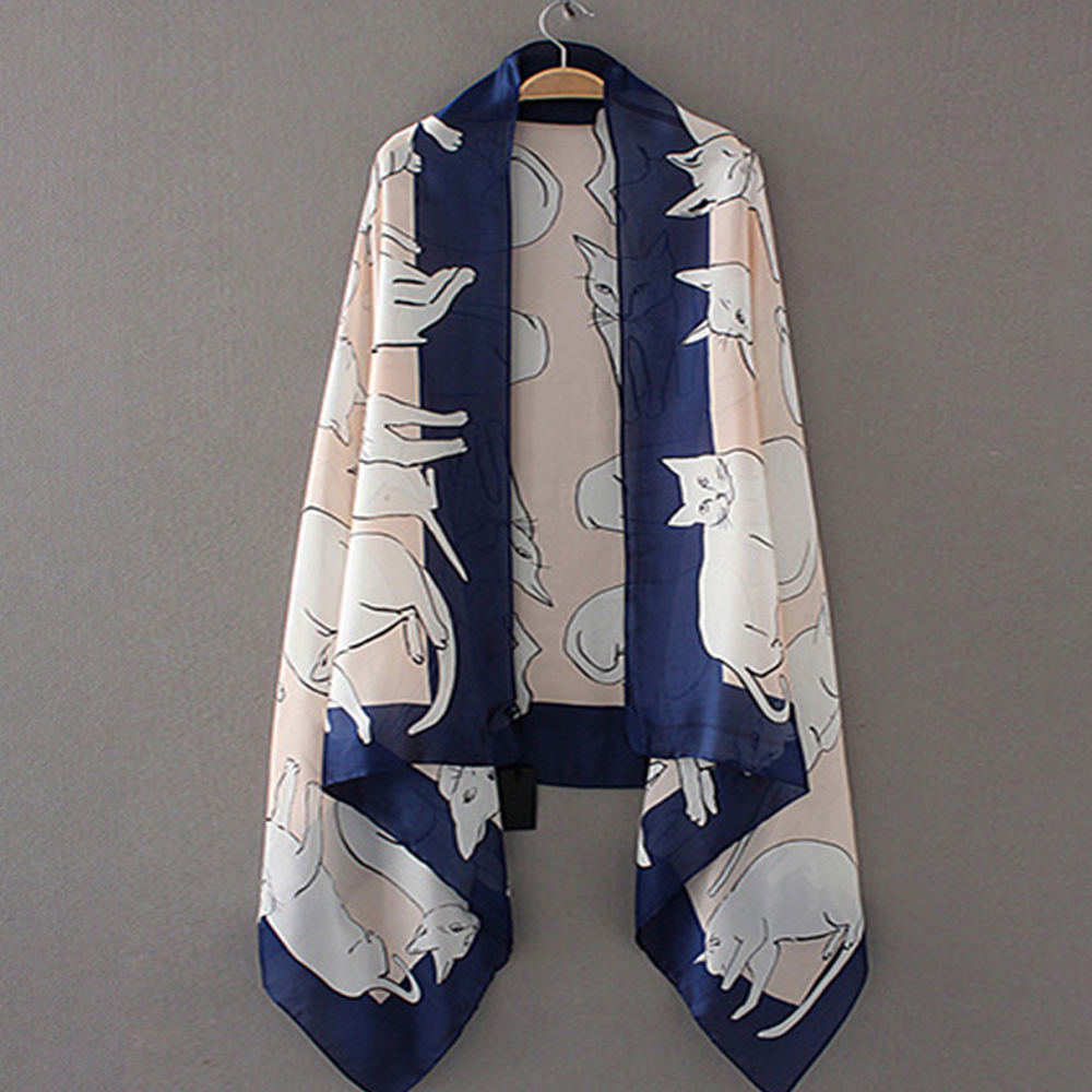 

Cute Кот Шелковый шарф с повседневным принтом Pttern Пляжный Шарф-шаль