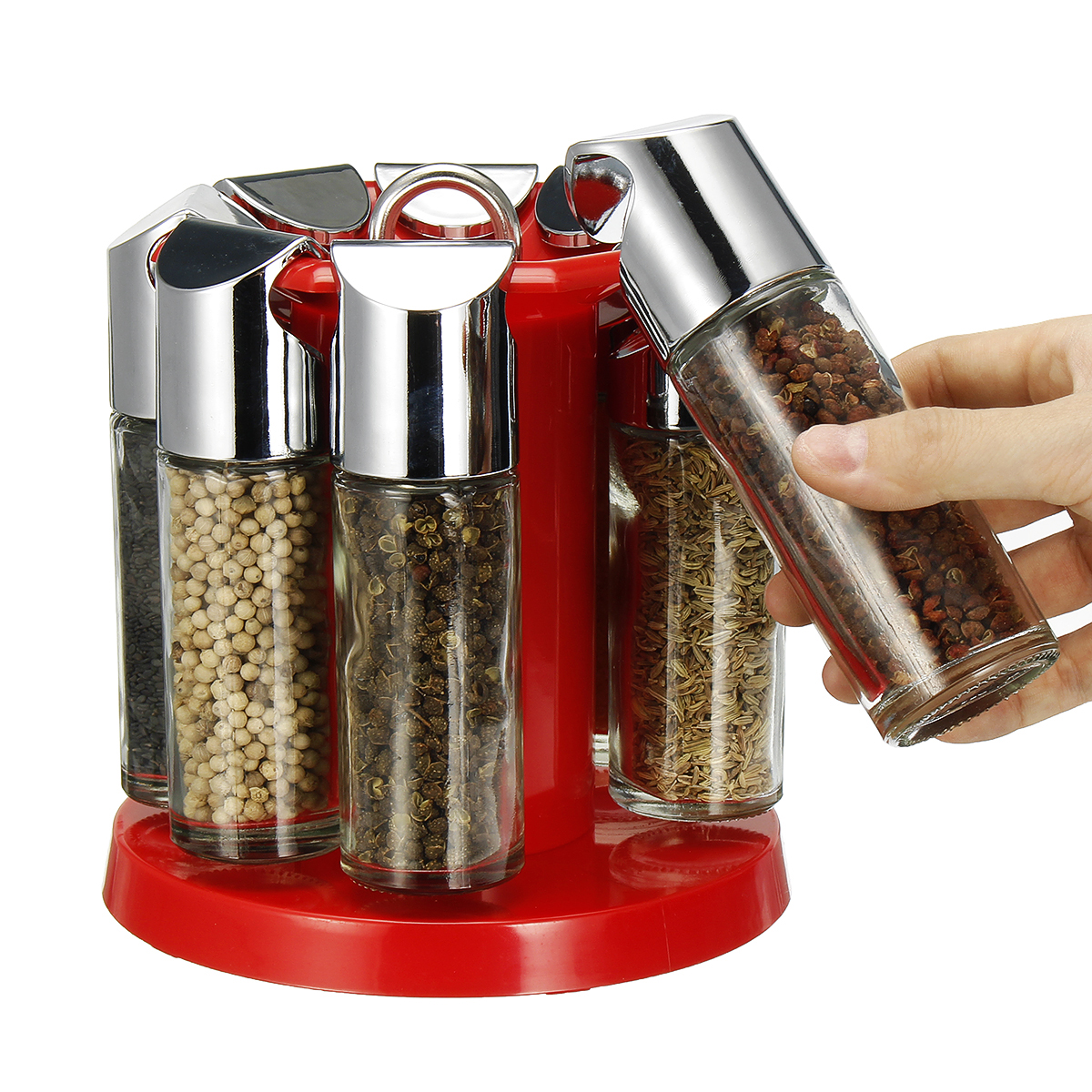 

MEIGAR 8Pcs Cruet Salt Pepper Seasoning Box Condiment Spice Bottles With Stand Holder