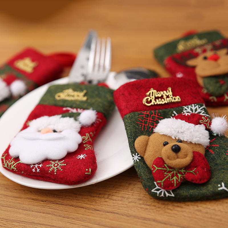 

1Pcs New Year Christmas Cutlery Set Knife And Fork Set Gift Bag Christmas Socks Dining Table Christmas Decorations for H