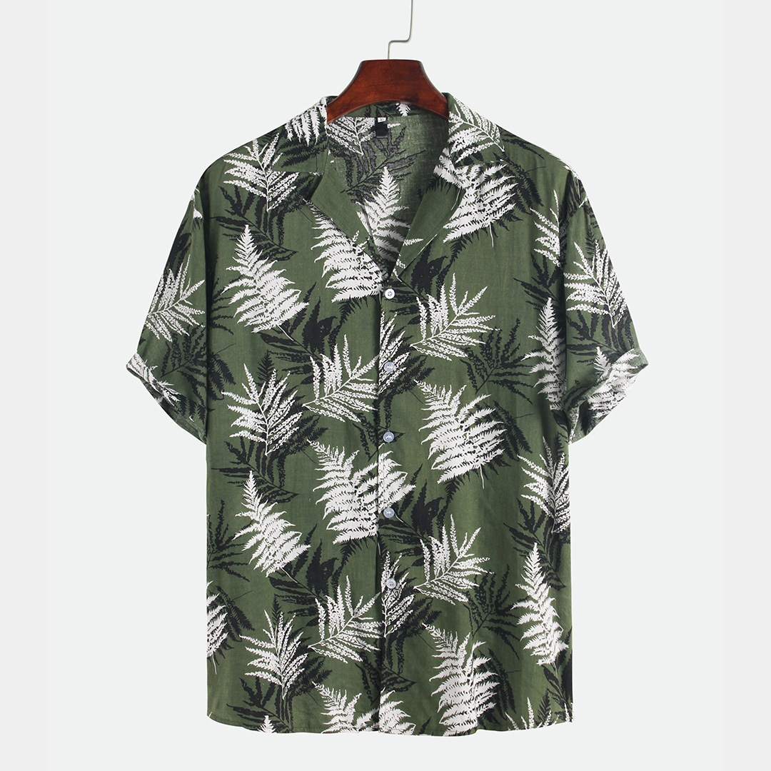

Men Tropical Leaf Print Short Sleeve Hawaiian Revere Shirts