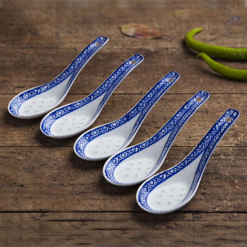 

5шт белые фарфоровые ложки синяя с рисунком азиатская керамика китайская суповая ложка