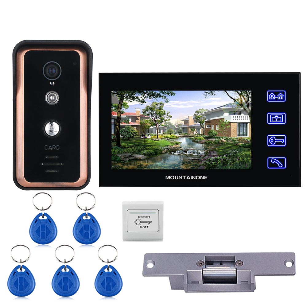

ENNIO 7 Inch Touch Key Wired Video Door Phone Video Intercom Doorbell System 1 Monitor 1 RFID IR-CUT Camera + Electric M