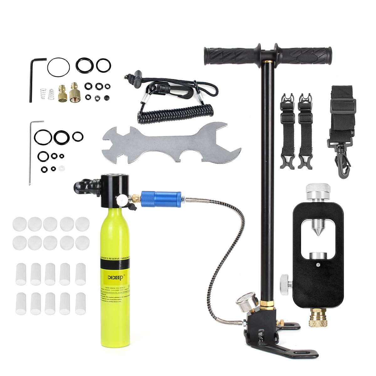 

0.5L Scuba Oxygen Tank Portable Diving Reserve Air Tank Set Hand Pump Oxygen Cylinder Mini Operated Pump with Pump and R