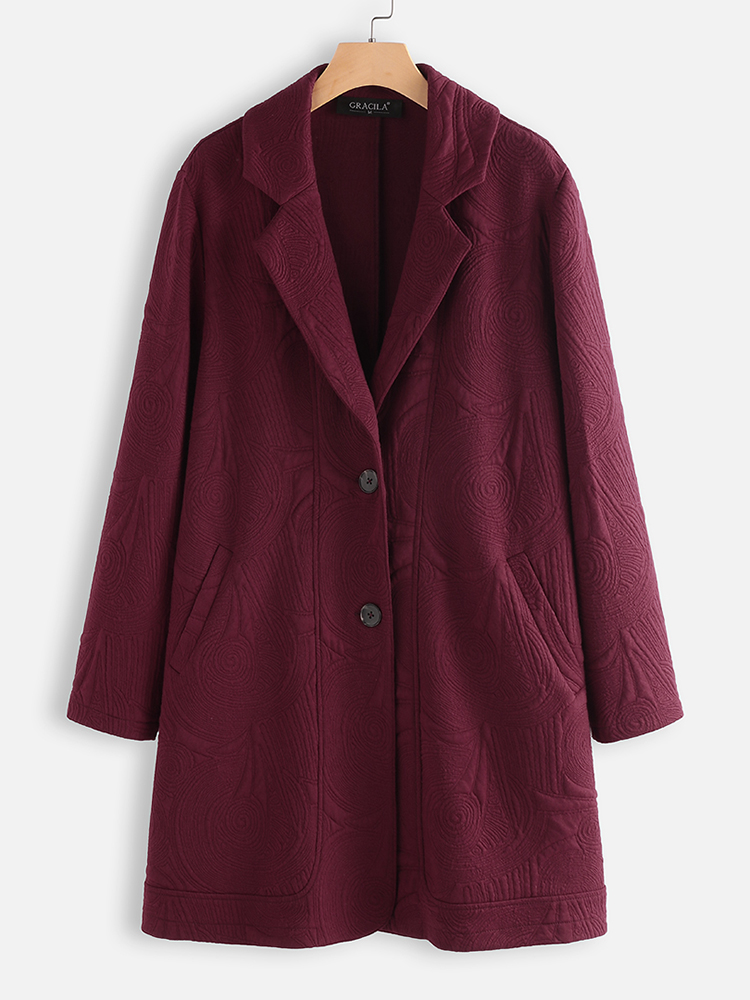 

Jacquard Solid Color Lapel Long Sleeve Jacket Coats For Women