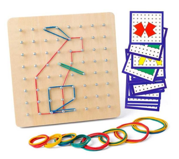 

Wooden Montessori Nail Geoboard with Cards Math Learning Education Kids Toys